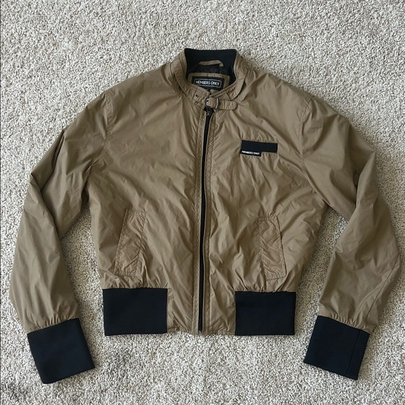 Members Only Khaki Bomber Jacket with Black Accents - Picture 3 of 6